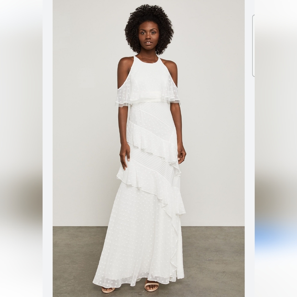 BCBG MaxAzria Cold-Shoulder Chiffon Maxi Dress Size 4